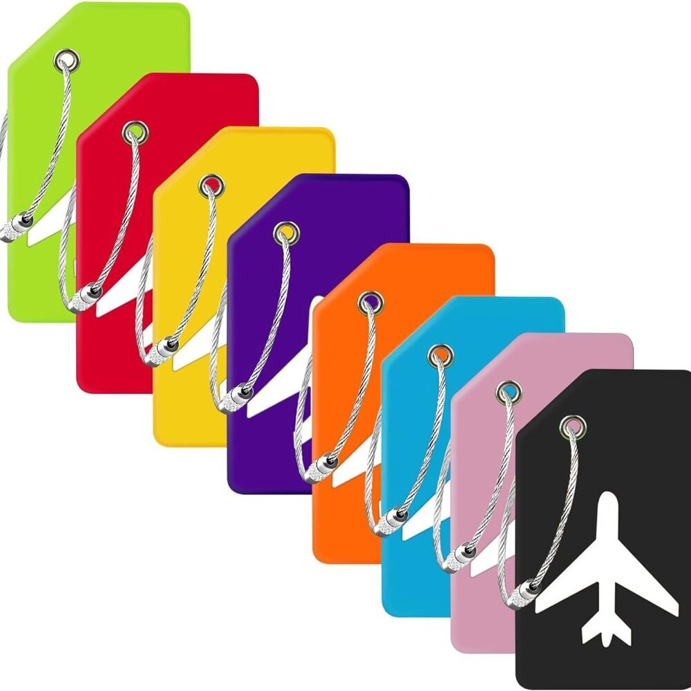 8 Pack Silicone Luggage Tag for Suitcases with Stainless Loop, TSA Approved, Pri